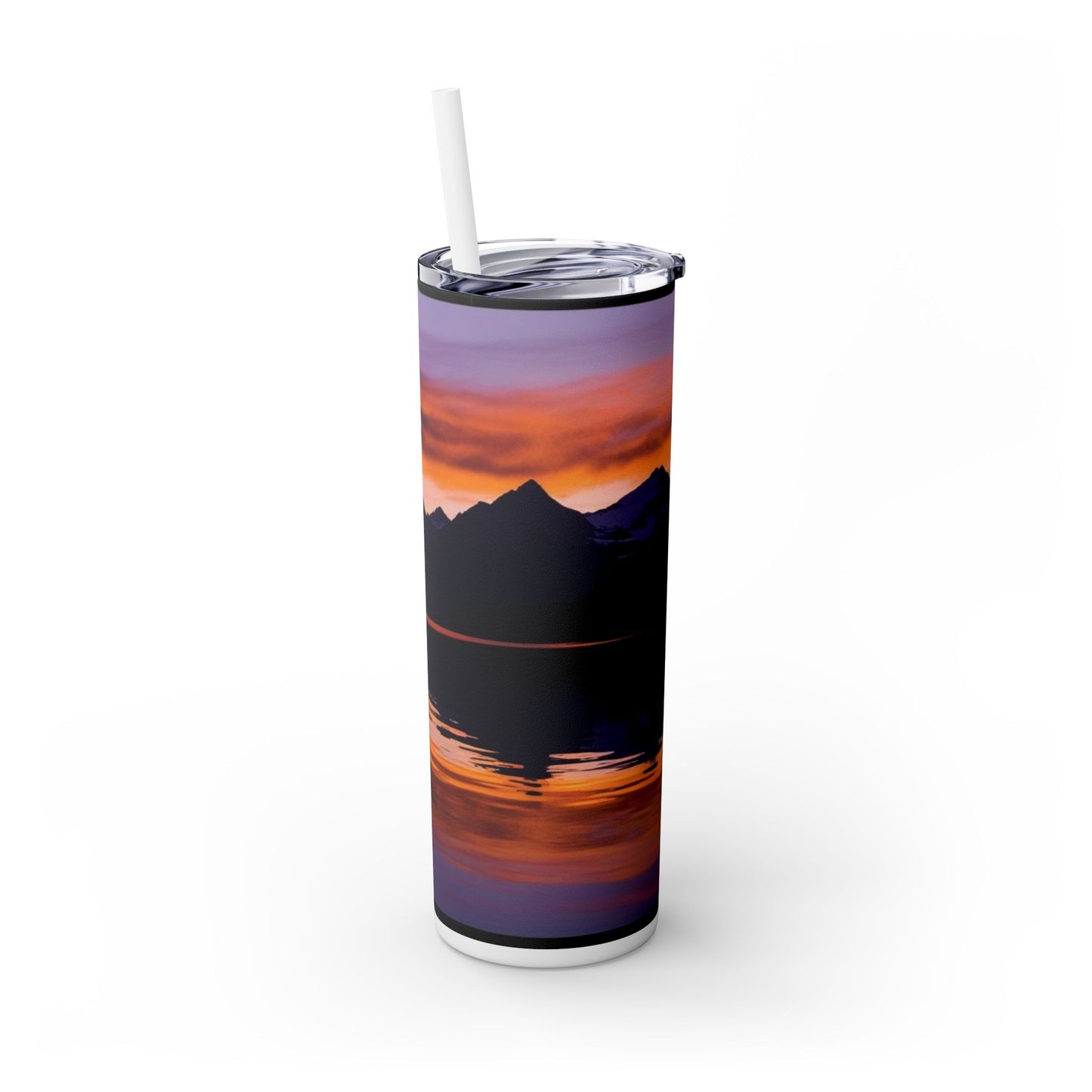 Mountain Lake Sunrise Skinny Tumbler with Straw, 20oz