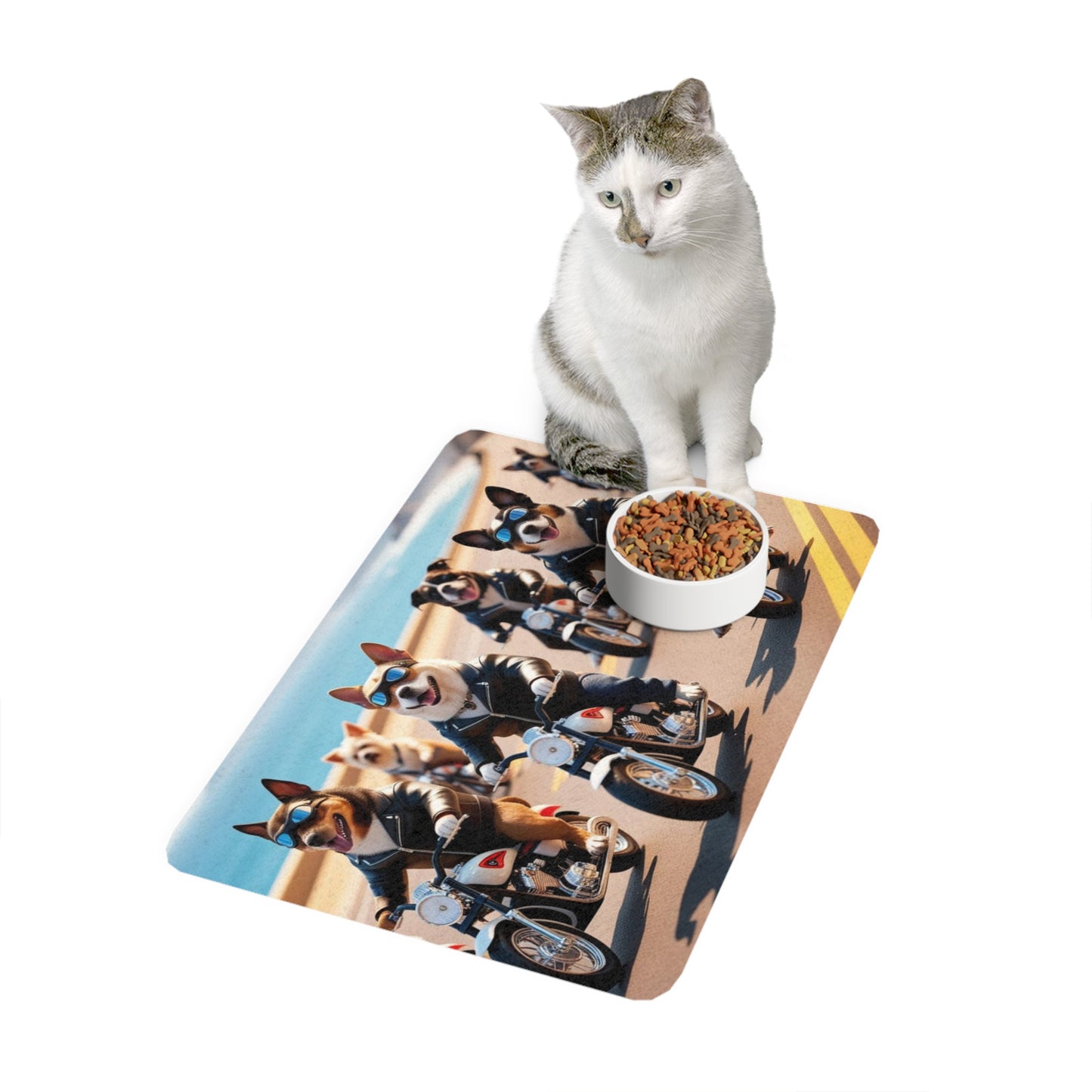 Pet Food Mat (12x18) - Biker Dogs