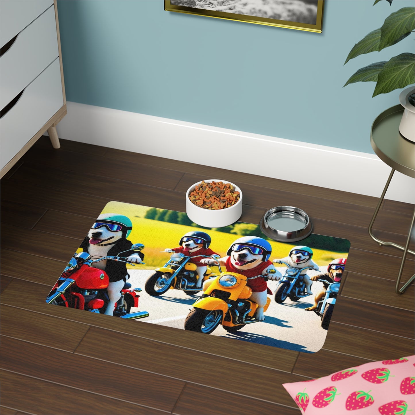 Pet Food Mat (12x18) - Biker Dogs