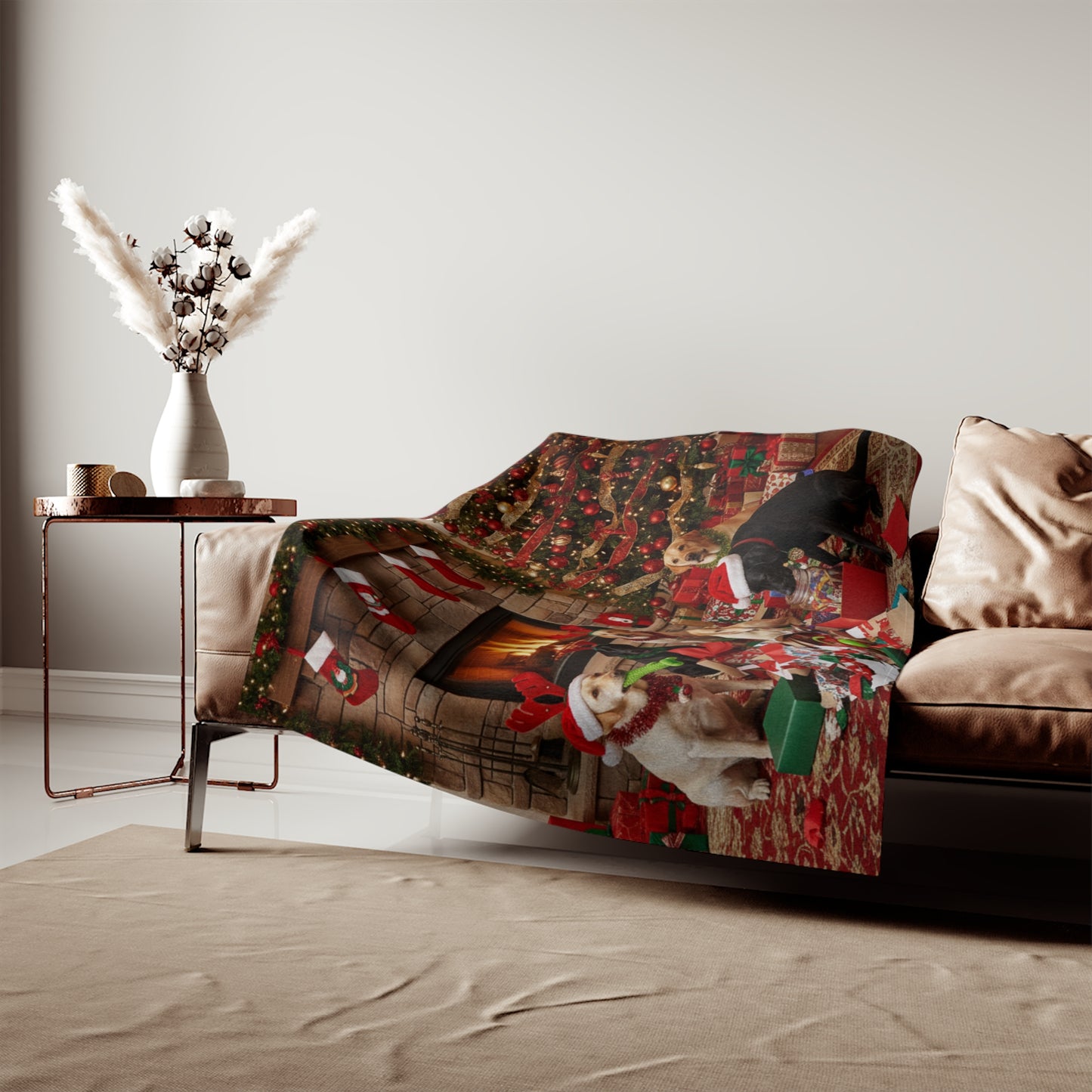 Festive Holiday Fireplace Blanket