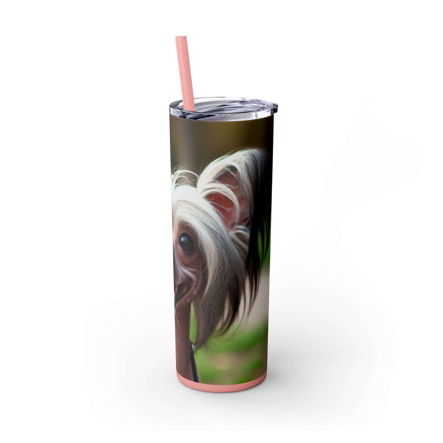 Gobelet isotherme à motif chien chinois à crête avec paille, 590 ml