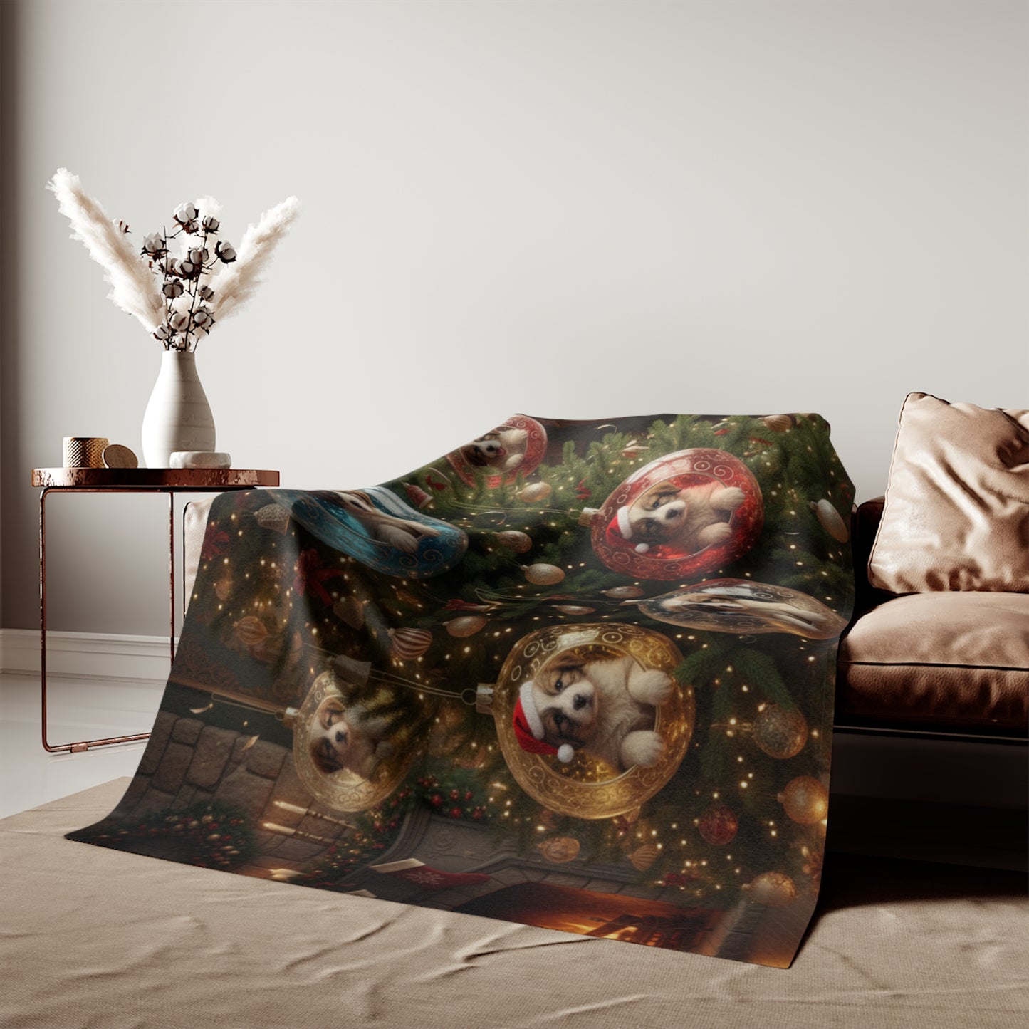 Christmas Puppy Ornament Blanket