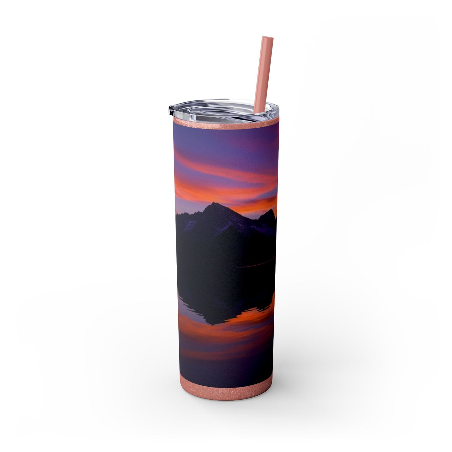 Mountain Lake Sunrise Skinny Tumbler with Straw, 20oz