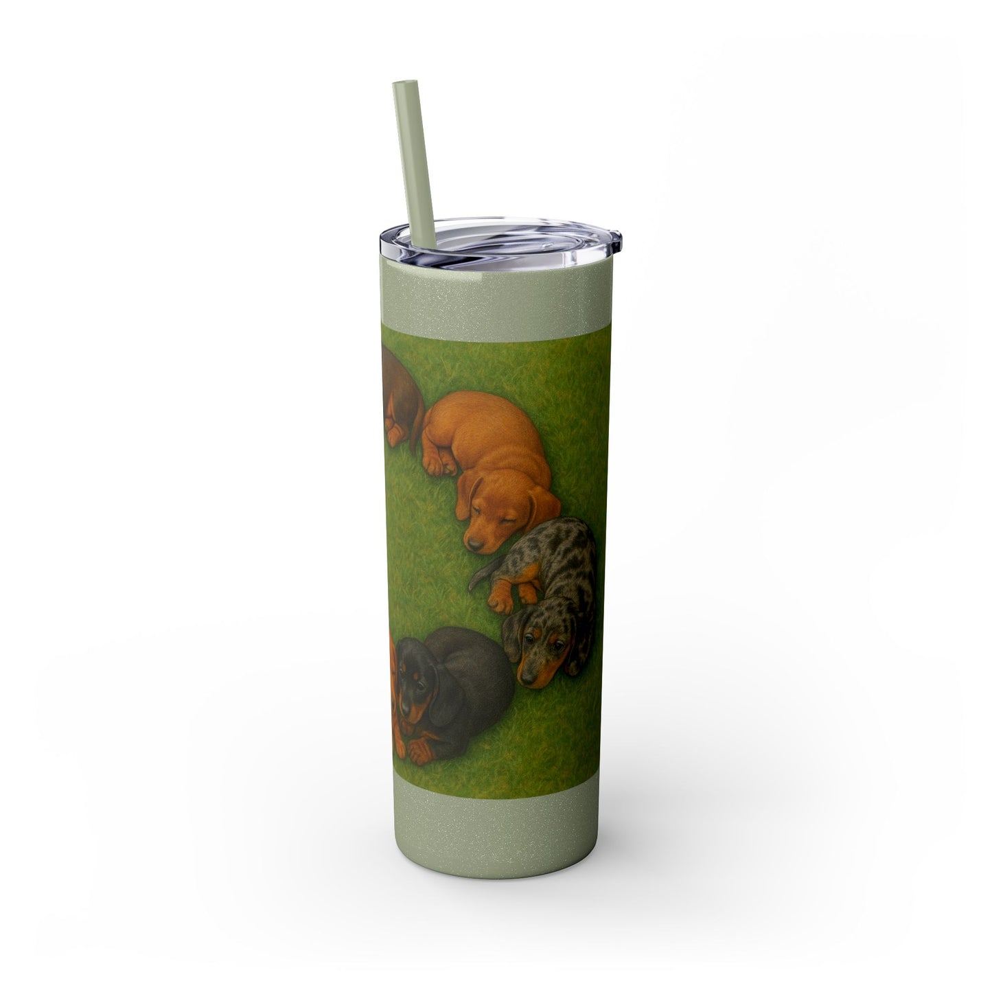 Gobelet isotherme avec paille, motif chiots teckels, 590 ml