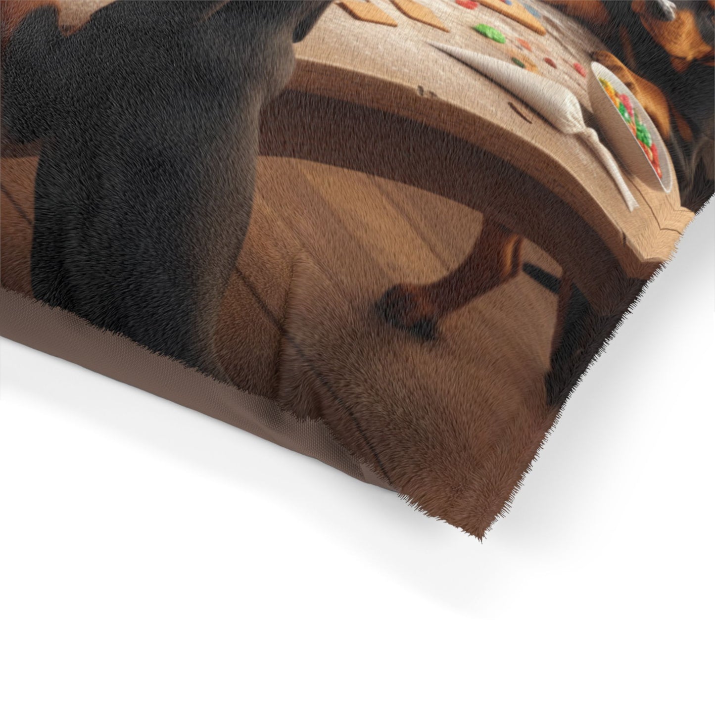 Festive Black and Tan Coonhounds Building Gingerbread Houses Pet Bed