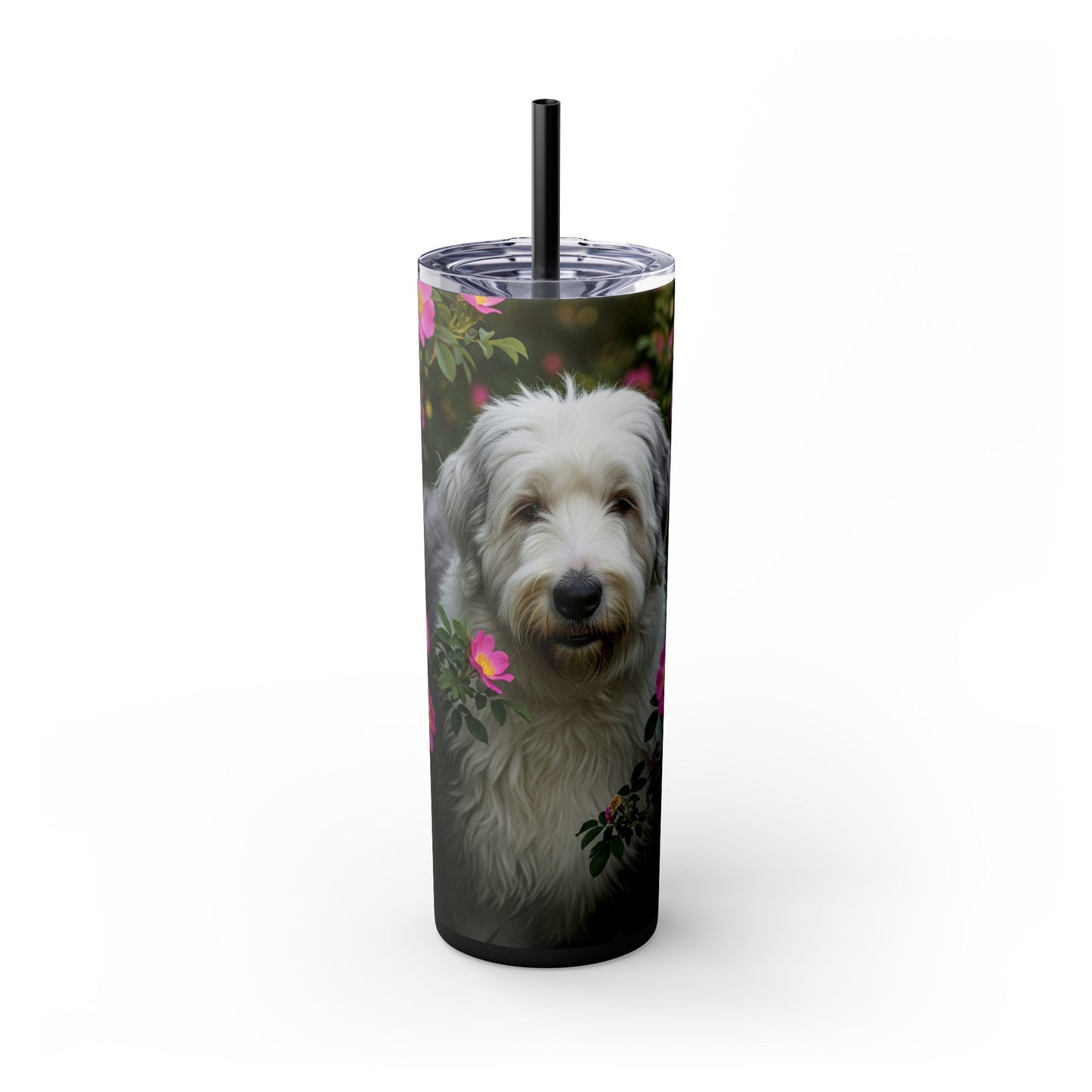 Old English Sheepdog Skinny Tumbler with Straw, 20oz