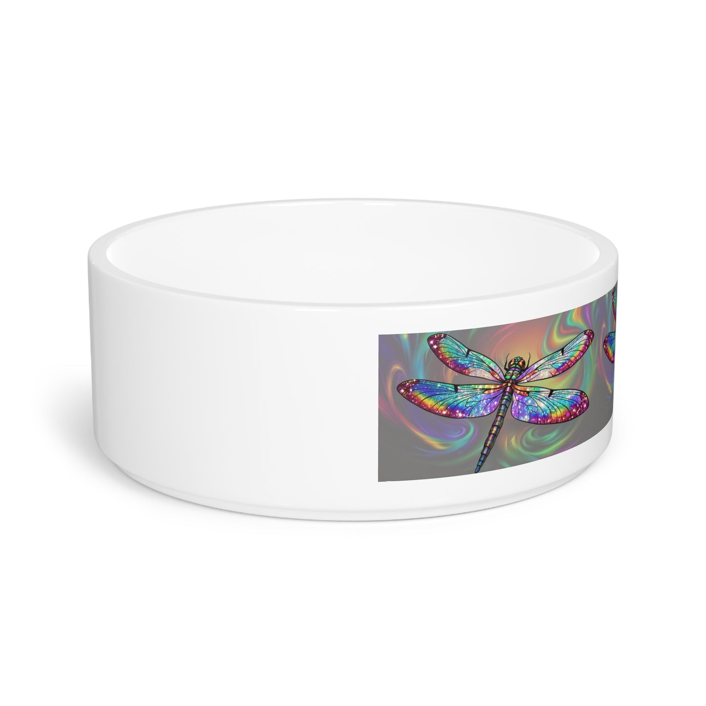 Glittery Psychedelic Dragonfly Pet Bowl