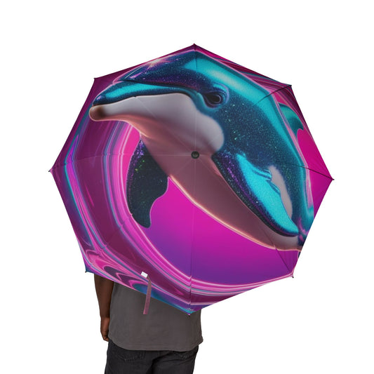Glittery Psychedelic Dolphin Semi-Automatic Foldable Umbrella