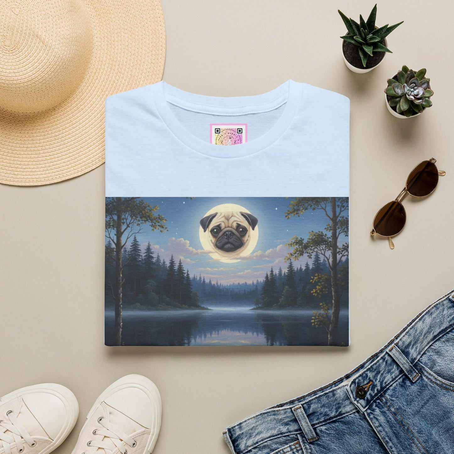 Canine Canvas Collection: Pug Moon Tee Shirt