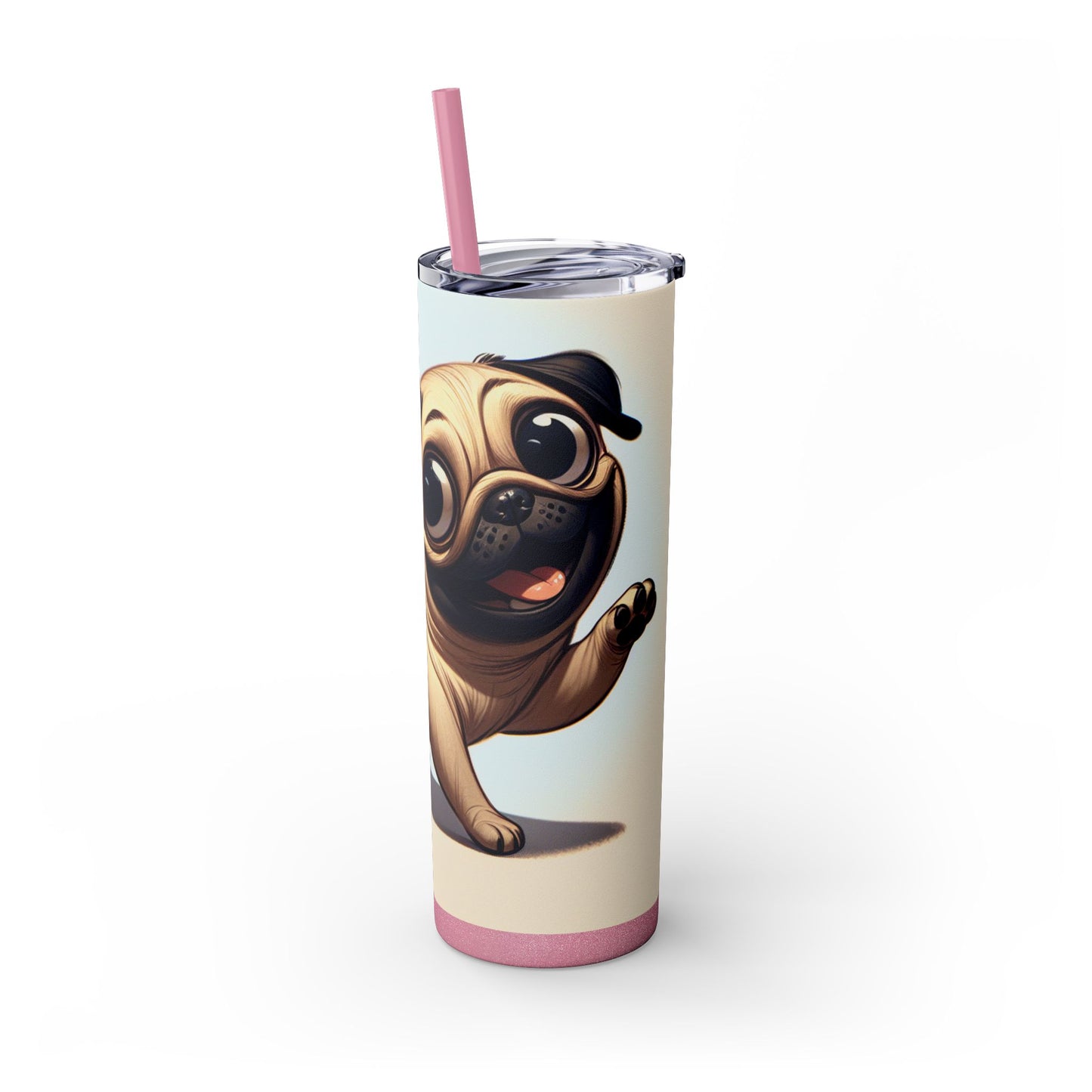 Pug Skinny Tumbler with Straw, 20oz
