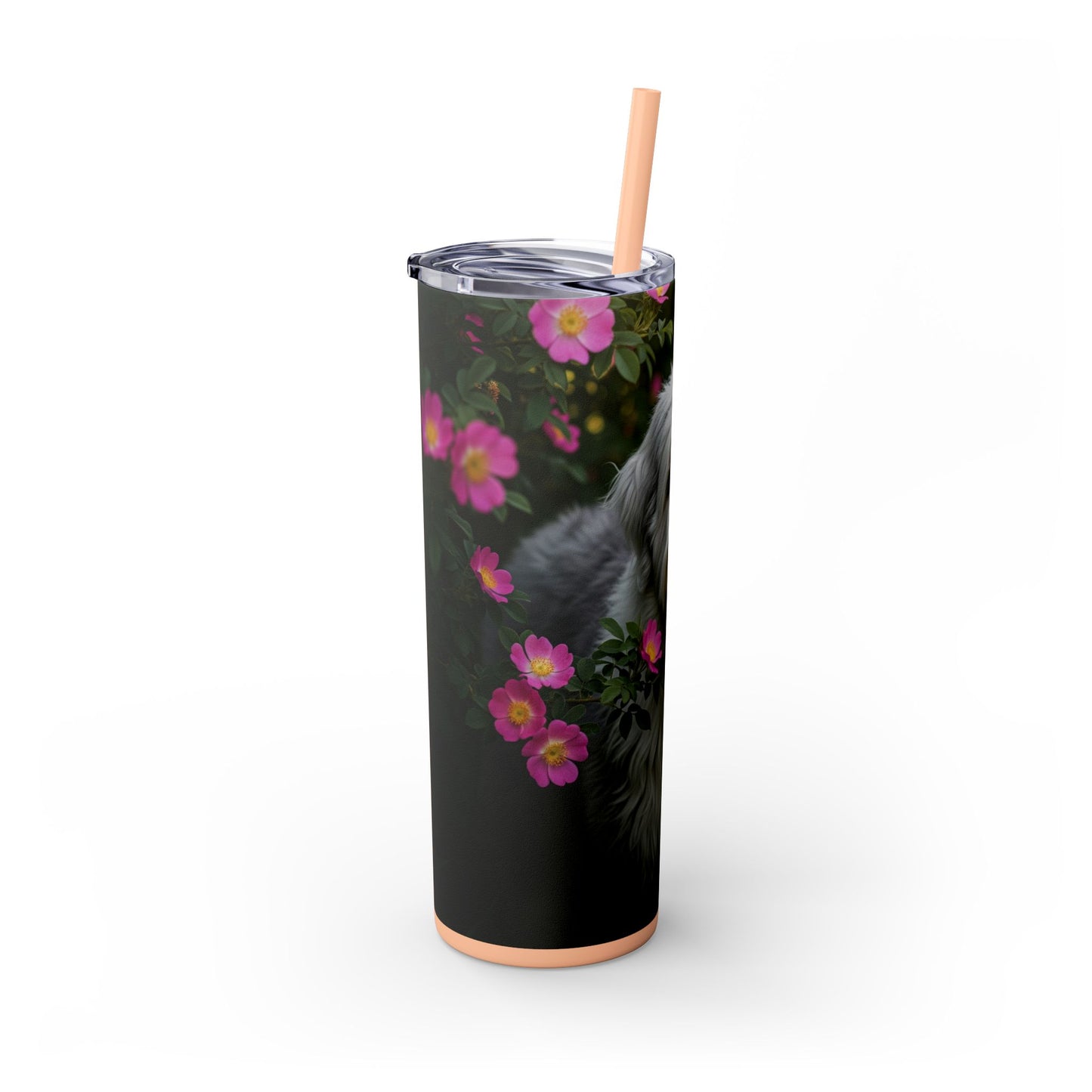 Old English Sheepdog Skinny Tumbler with Straw, 20oz
