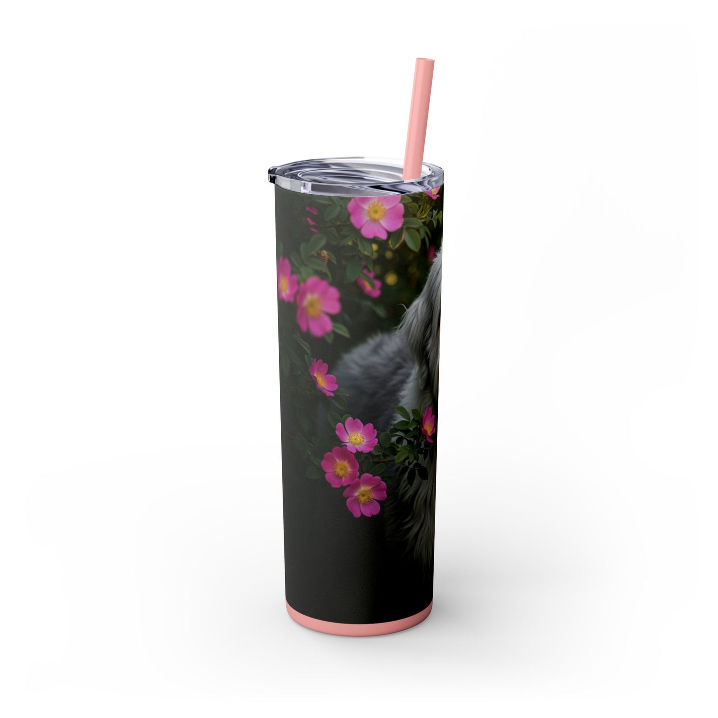 Old English Sheepdog Skinny Tumbler with Straw, 20oz