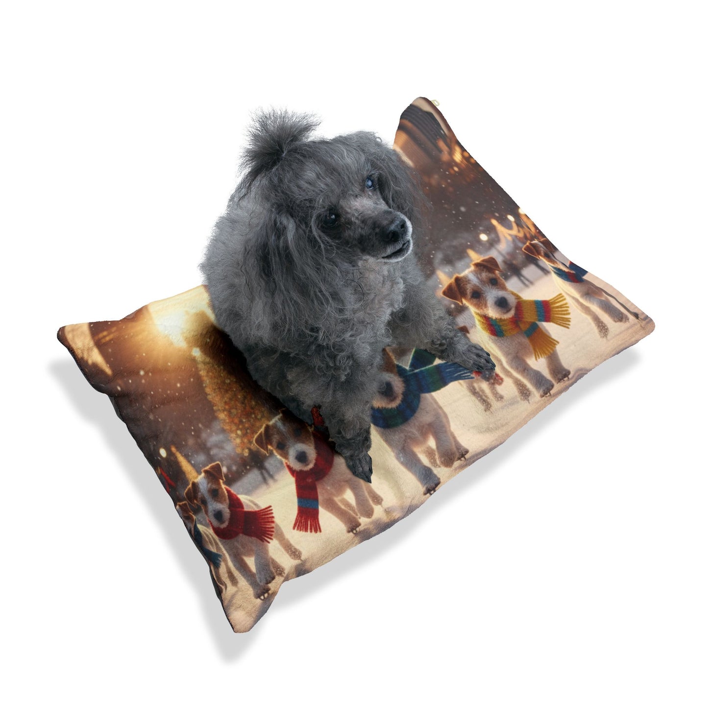 Holiday Puppy Cityscape Pet Bed