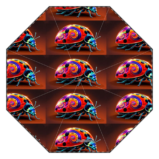 Glittery Psychedelic Ladybug Semi-Automatic Foldable Umbrella