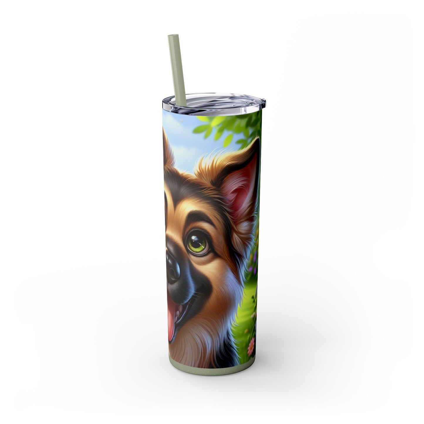 German Shepherd Skinny Tumbler with Straw, 20oz