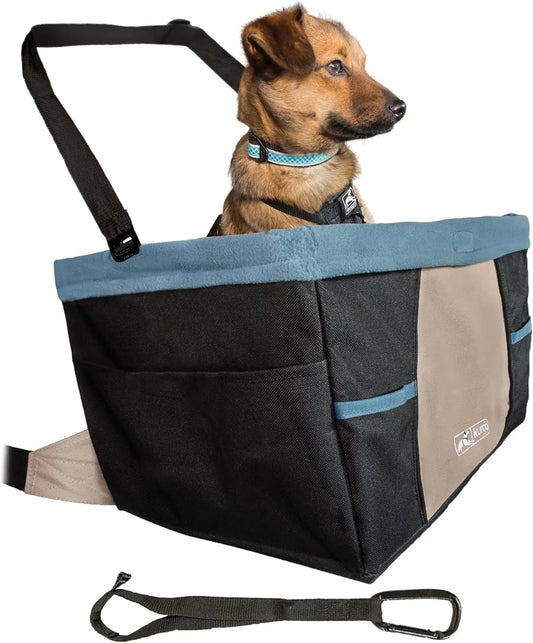 Siège rehausseur pour chien - Maintient votre chien en sécurité et confortable - Extérieur imperméable - Doublure amovible et lavable - Siège auto pour chien avec harnais - Pliable - Style Rover - Noir/Bleu