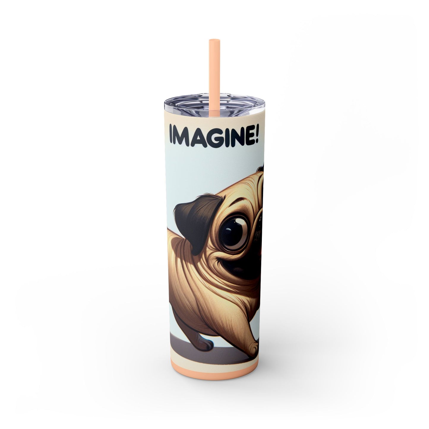 Pug Skinny Tumbler with Straw, 20oz