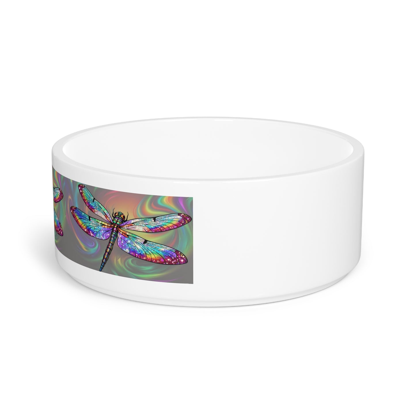 Glittery Psychedelic Dragonfly Pet Bowl