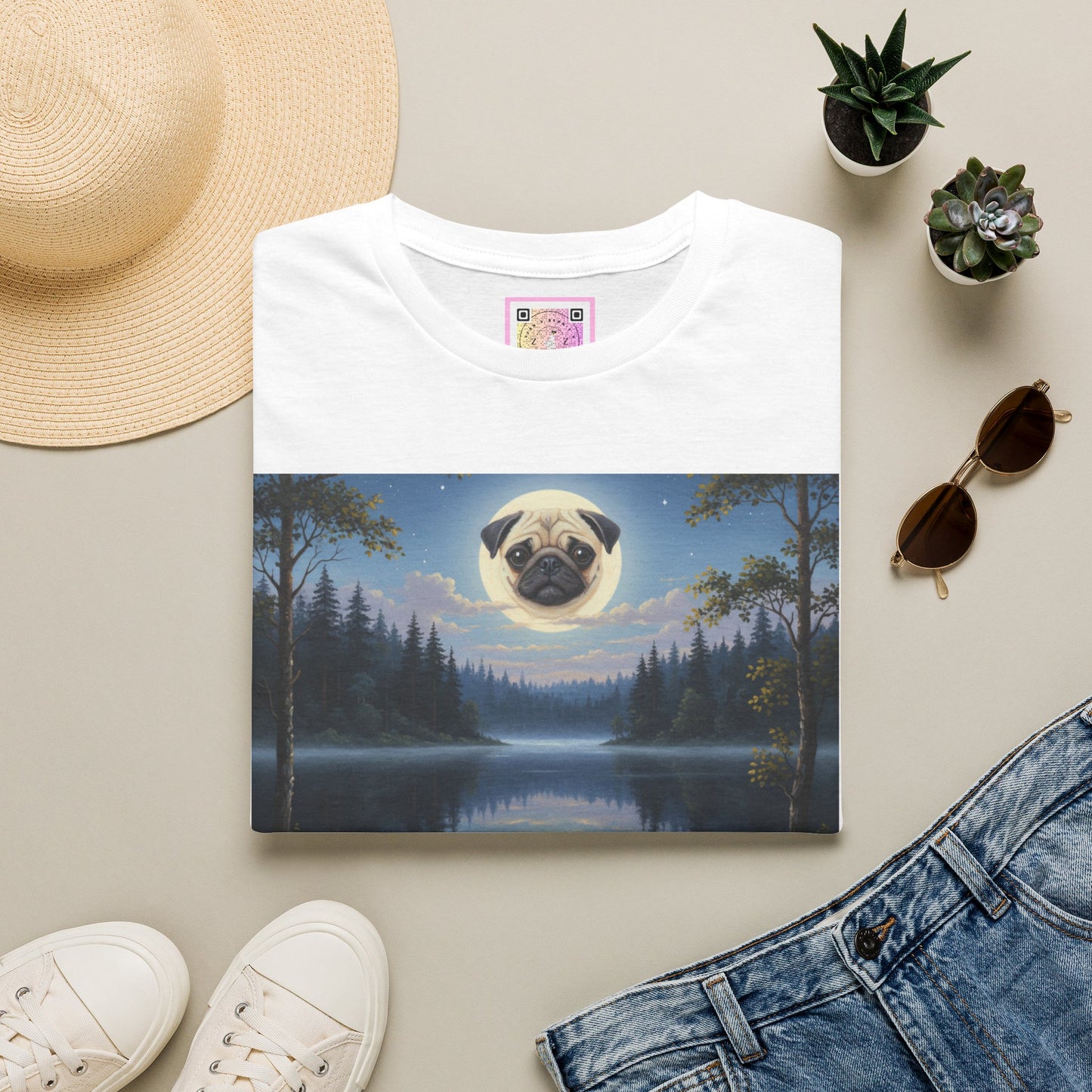Canine Canvas Collection: Pug Moon Tee Shirt