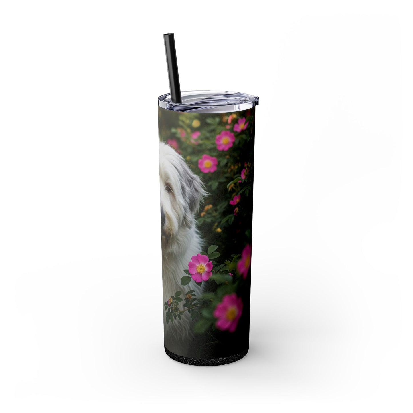 Old English Sheepdog Skinny Tumbler with Straw, 20oz
