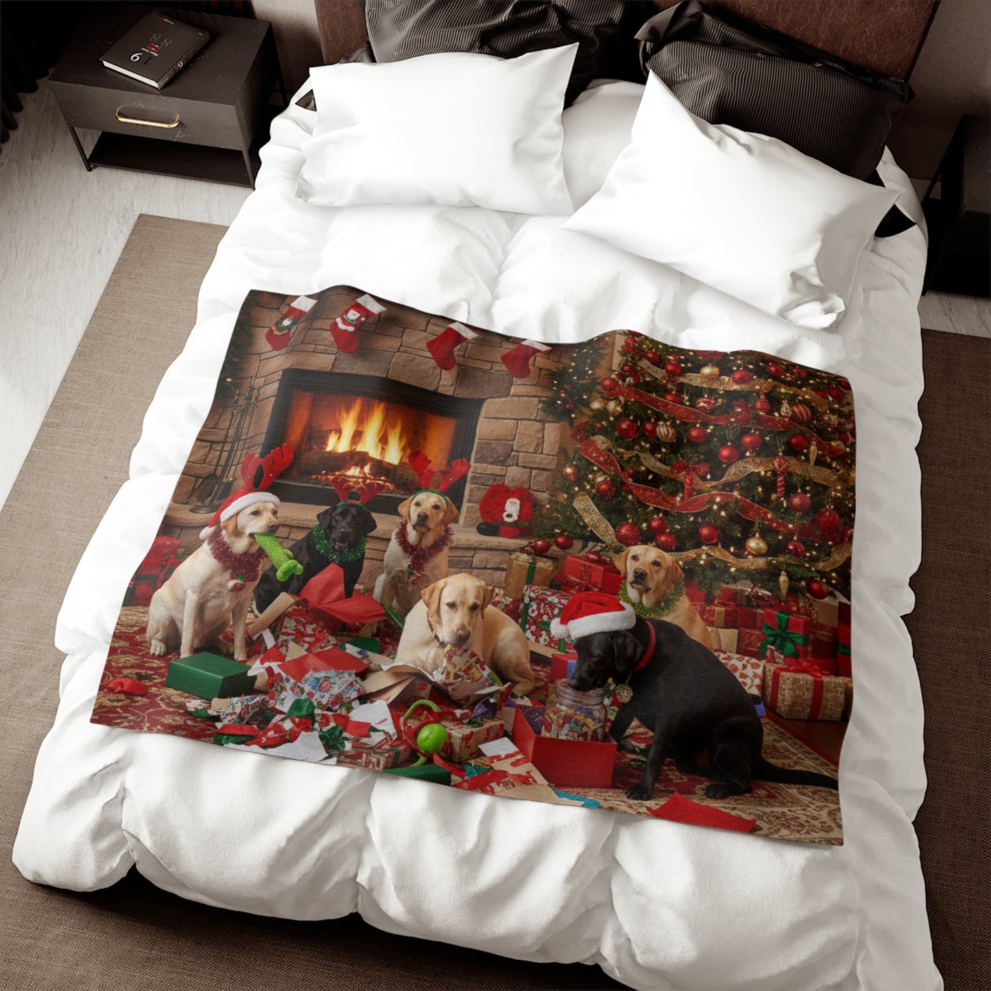 Festive Holiday Fireplace Blanket