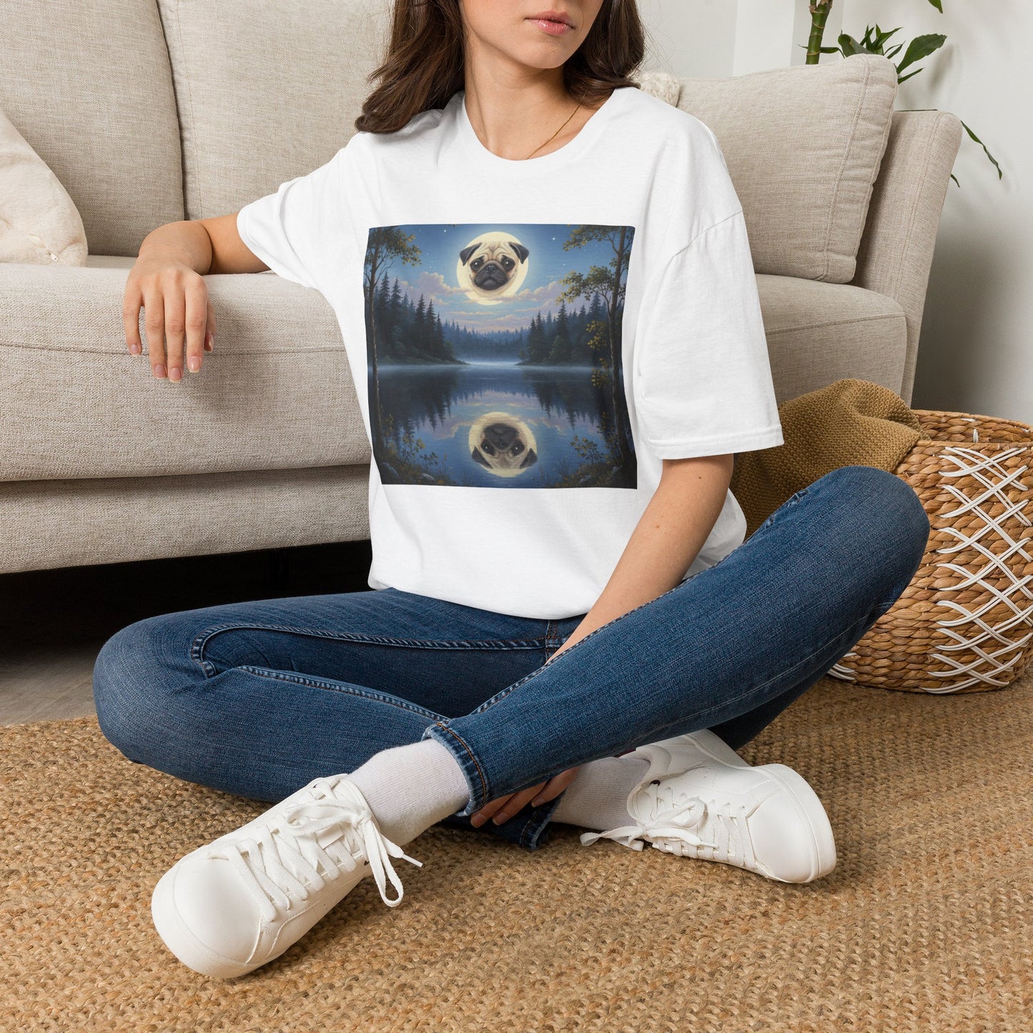 Canine Canvas Collection: Pug Moon Tee Shirt