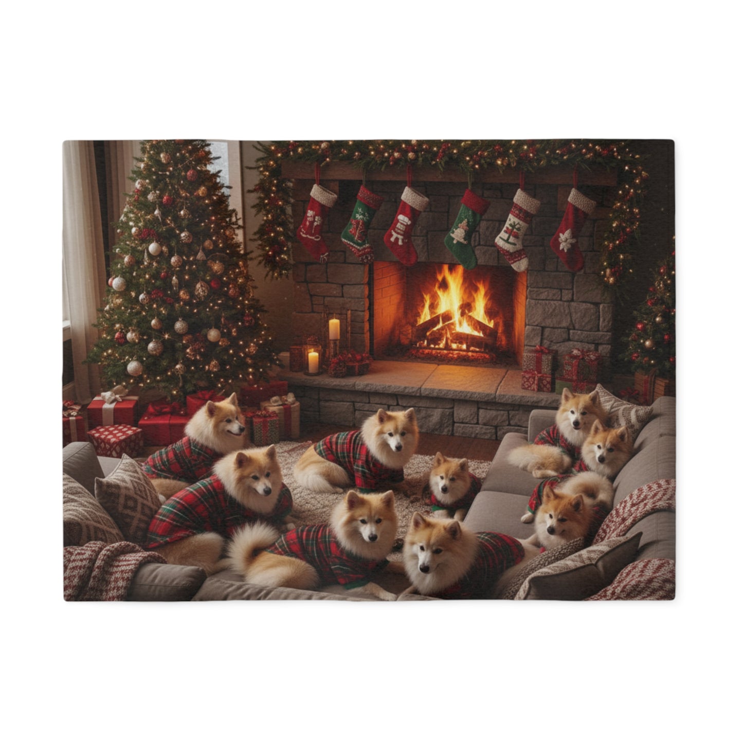 Icelandic Sheepdogs Holiday Fireplace Blanket