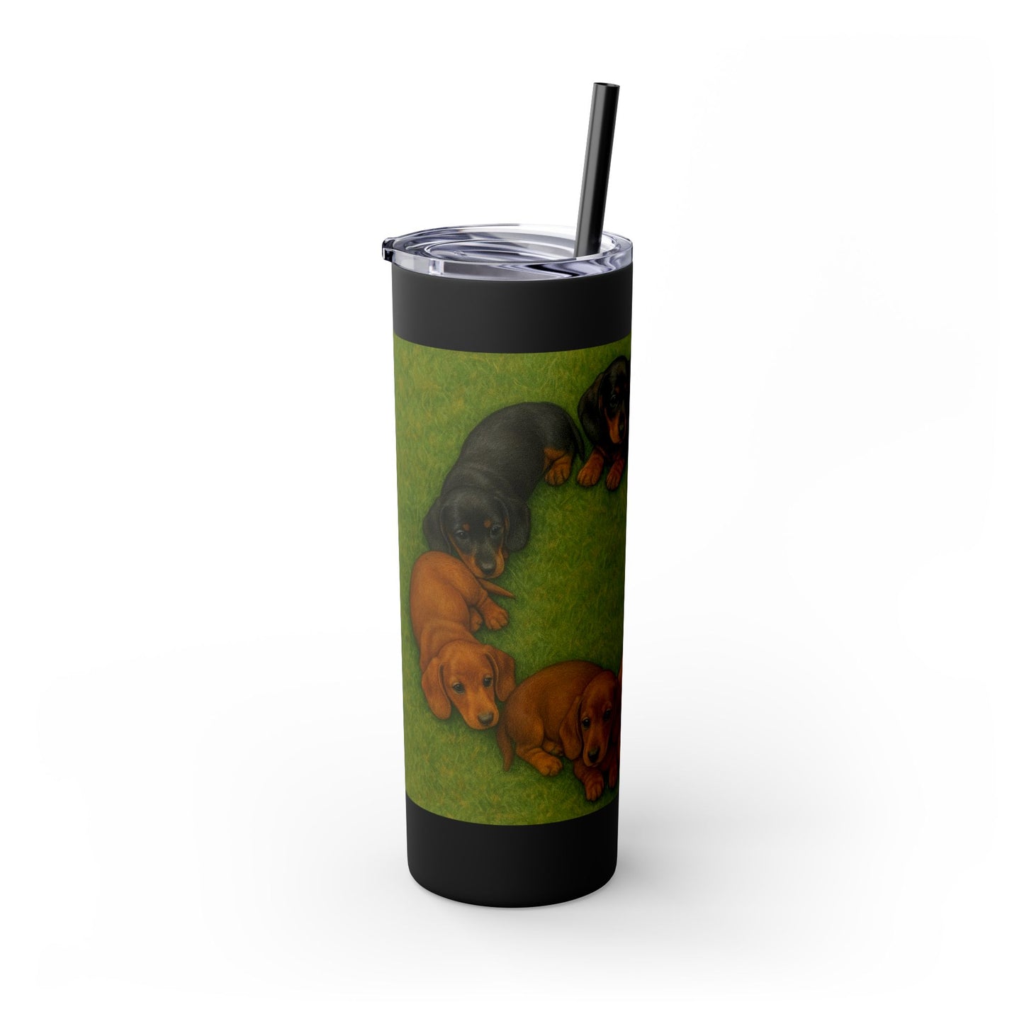 Gobelet isotherme avec paille, motif chiots teckels, 590 ml