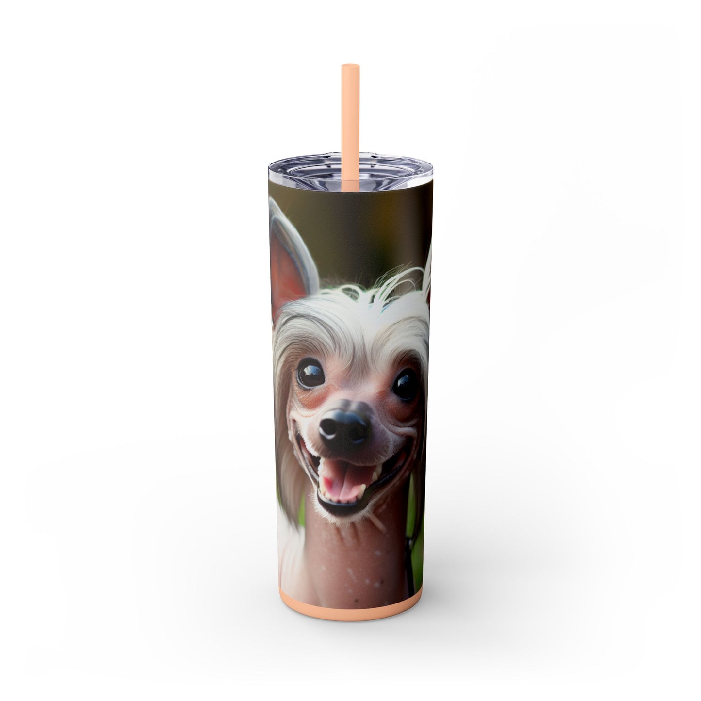 Gobelet isotherme à motif chien chinois à crête avec paille, 590 ml
