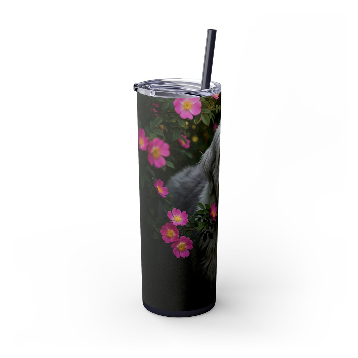 Old English Sheepdog Skinny Tumbler with Straw, 20oz