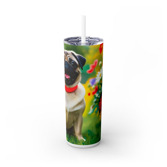 Pug Skinny Tumbler with Straw, 20oz