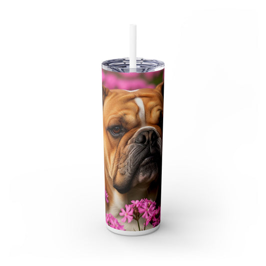 Bulldog Skinny Tumbler with Straw, 20oz