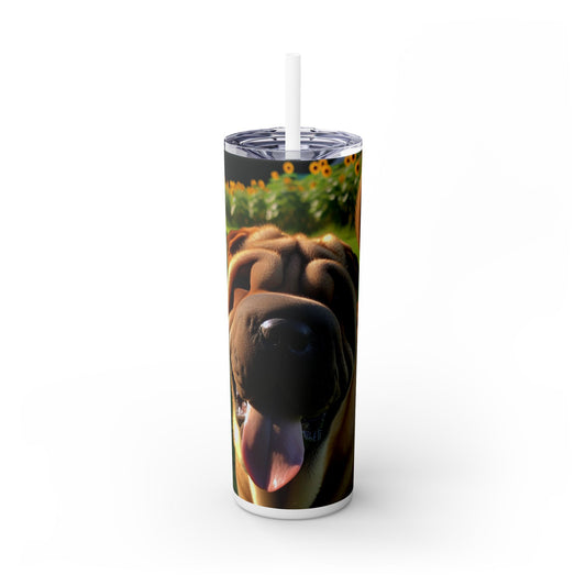 Shar Pei Skinny Tumbler with Straw, 20oz