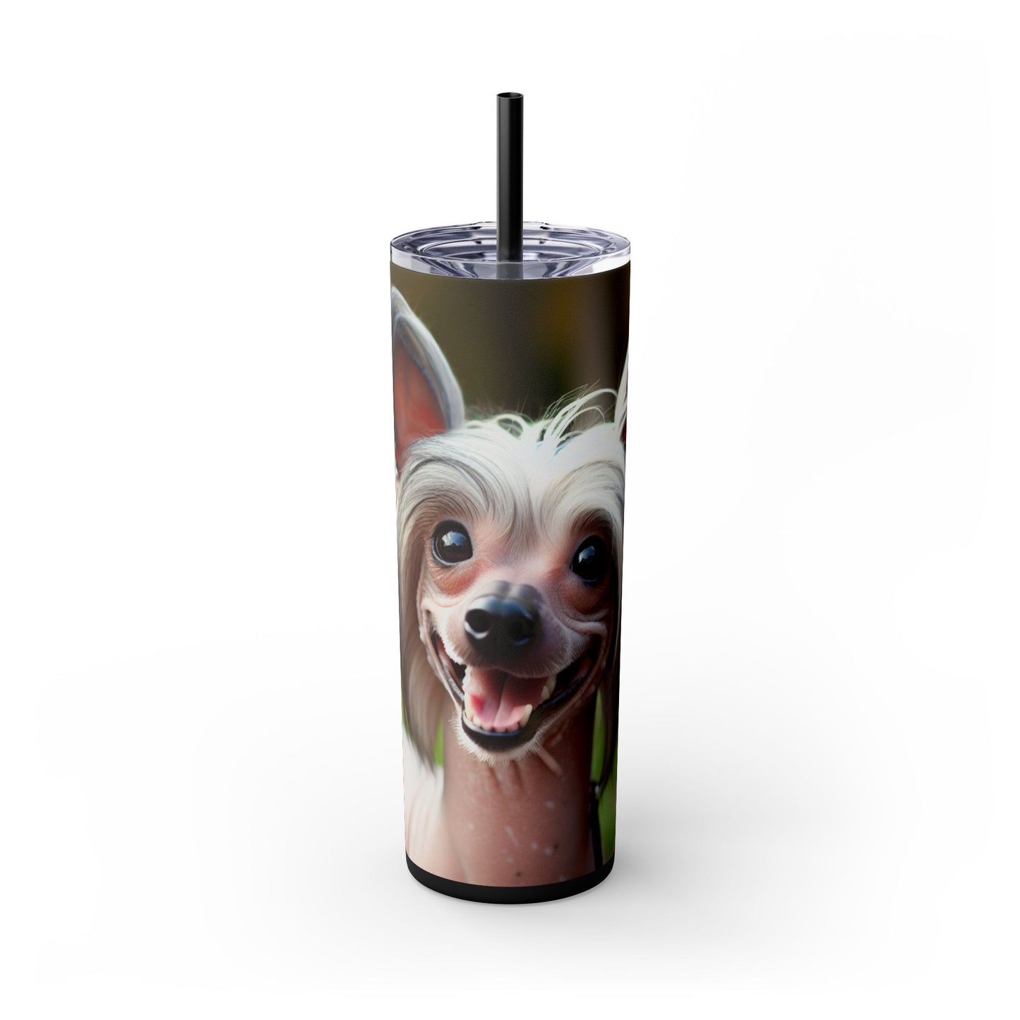 Gobelet isotherme à motif chien chinois à crête avec paille, 590 ml