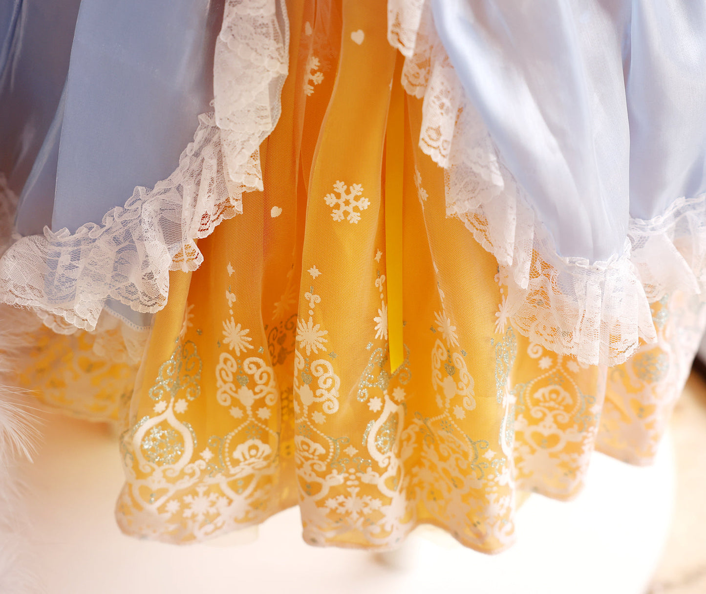 Luxury Fairytale Princess Dog Dress – Blue & Gold Royal Puppy Ball Gown with Sequin Bow Detail