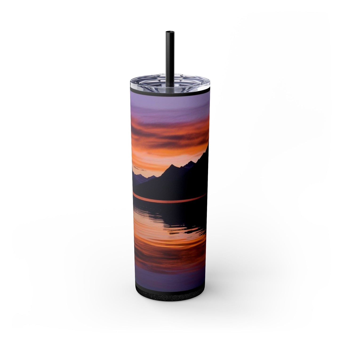 Mountain Lake Sunrise Skinny Tumbler with Straw, 20oz