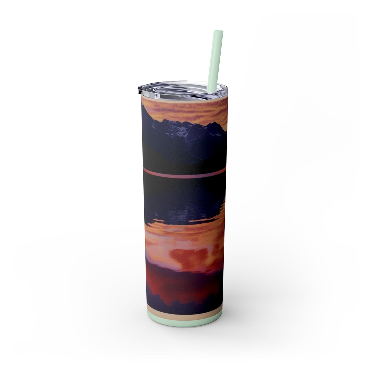 Mountain Lake Sunrise Skinny Tumbler with Straw, 20oz