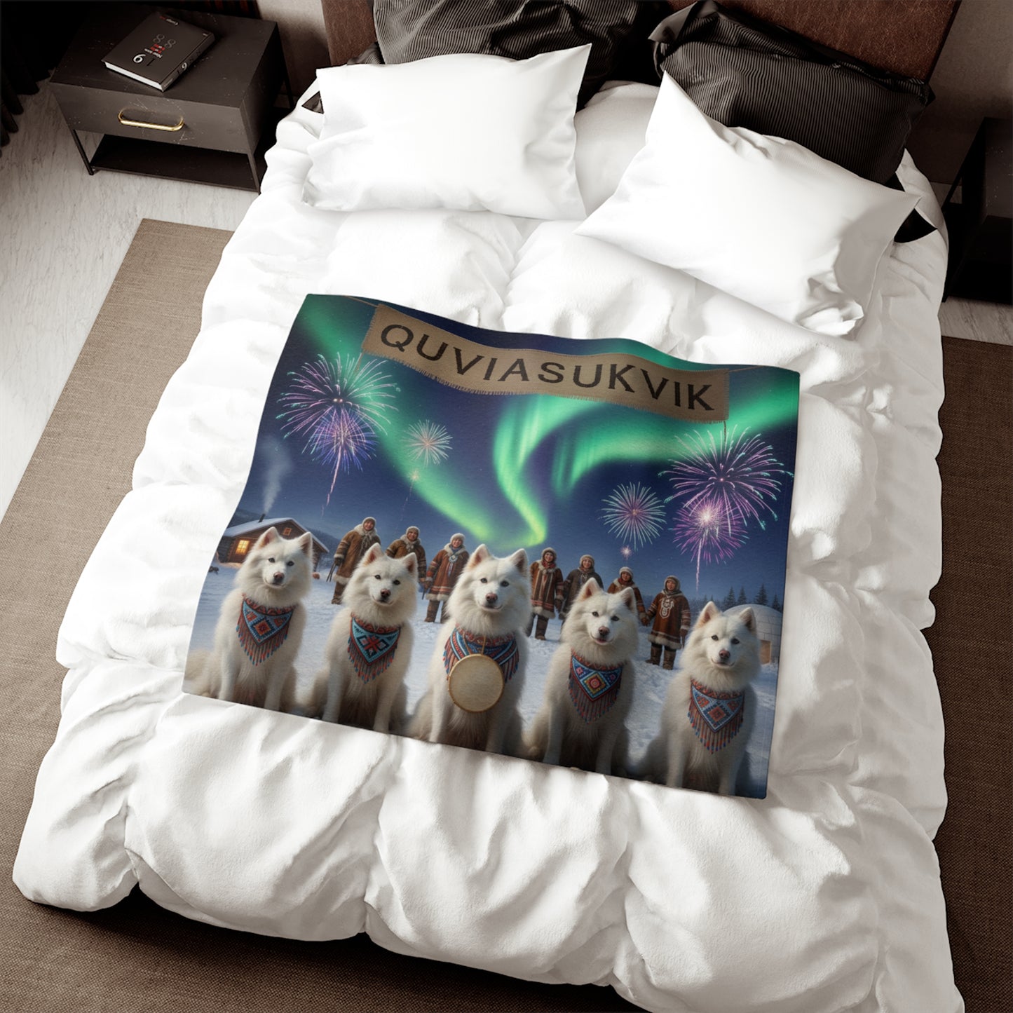 Northern Lights American Eskimo Dogs Blanket