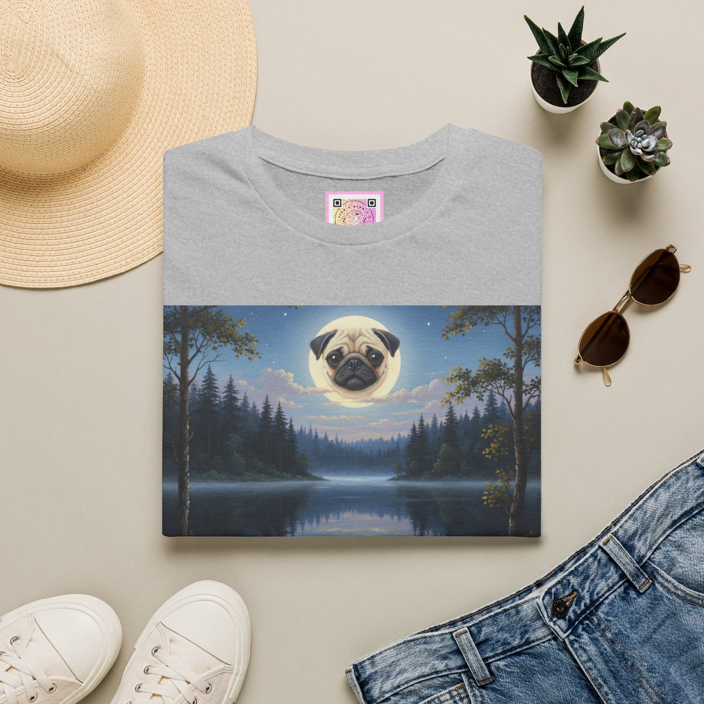 Canine Canvas Collection: Pug Moon Tee Shirt