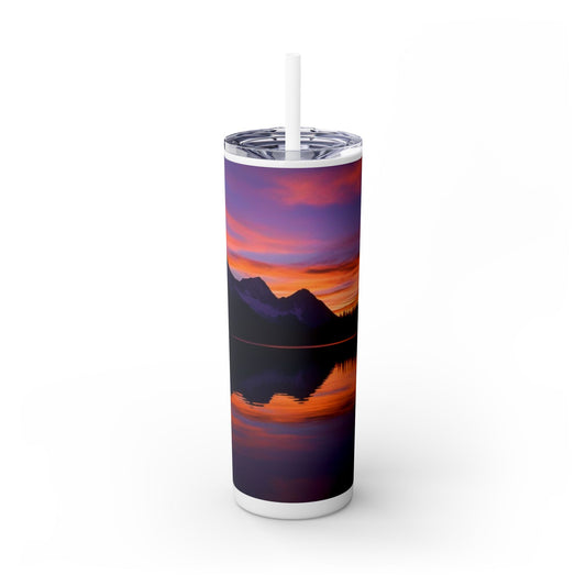 Mountain Lake Sunrise Skinny Tumbler with Straw, 20oz