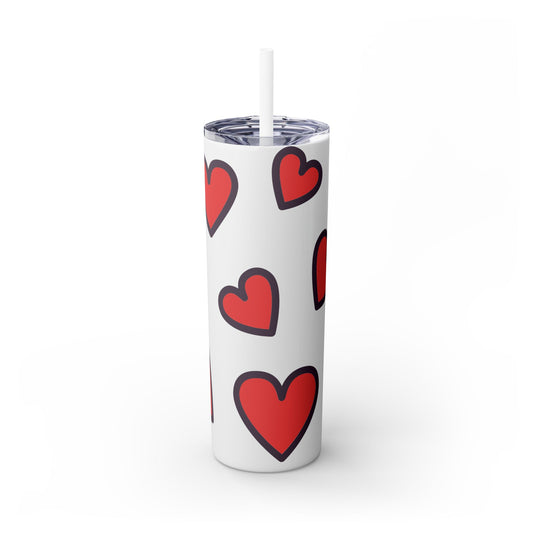 Hearts Skinny Tumbler with Straw, 20oz