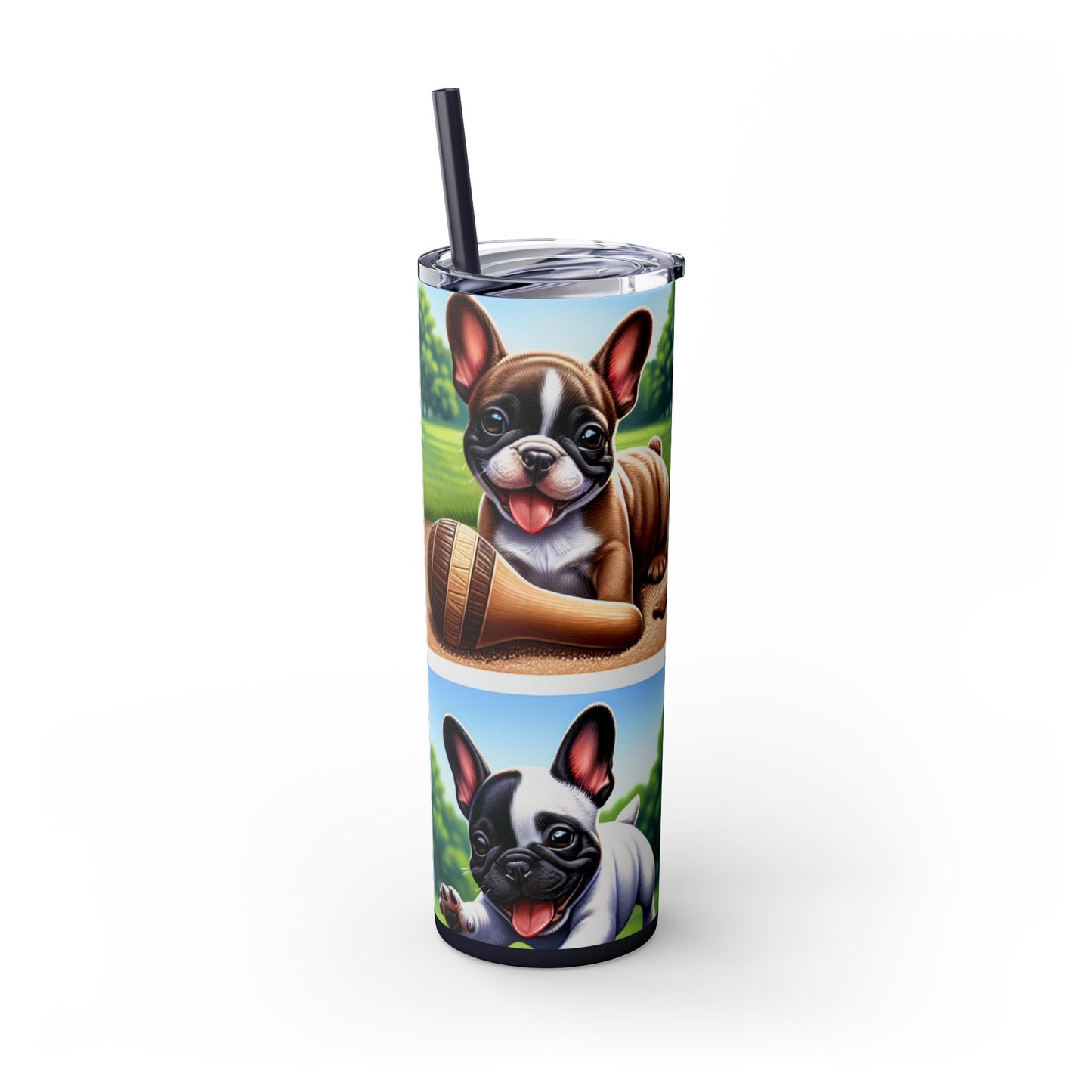 French Bulldog Skinny Tumbler with Straw, 20oz