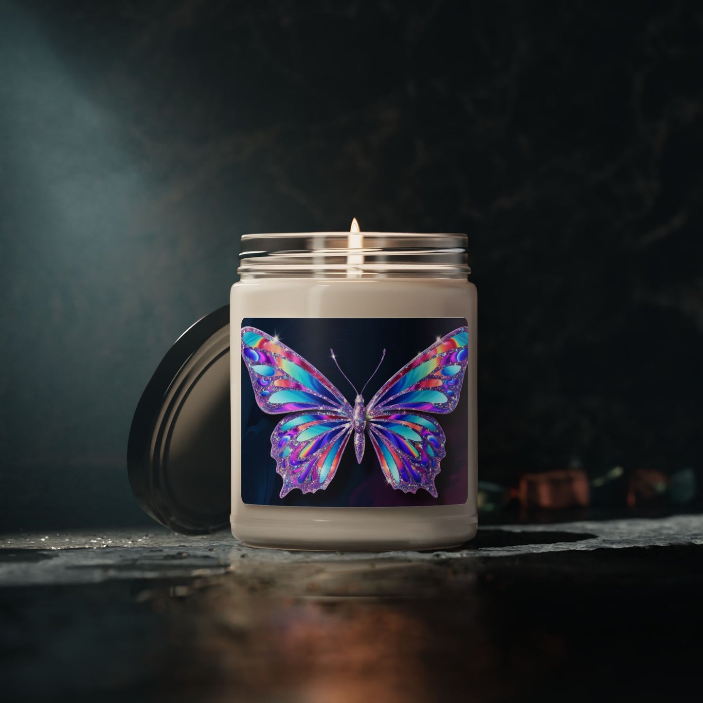 Glittery Psychedelic Butterfly- Scented Soy Candle, 9oz