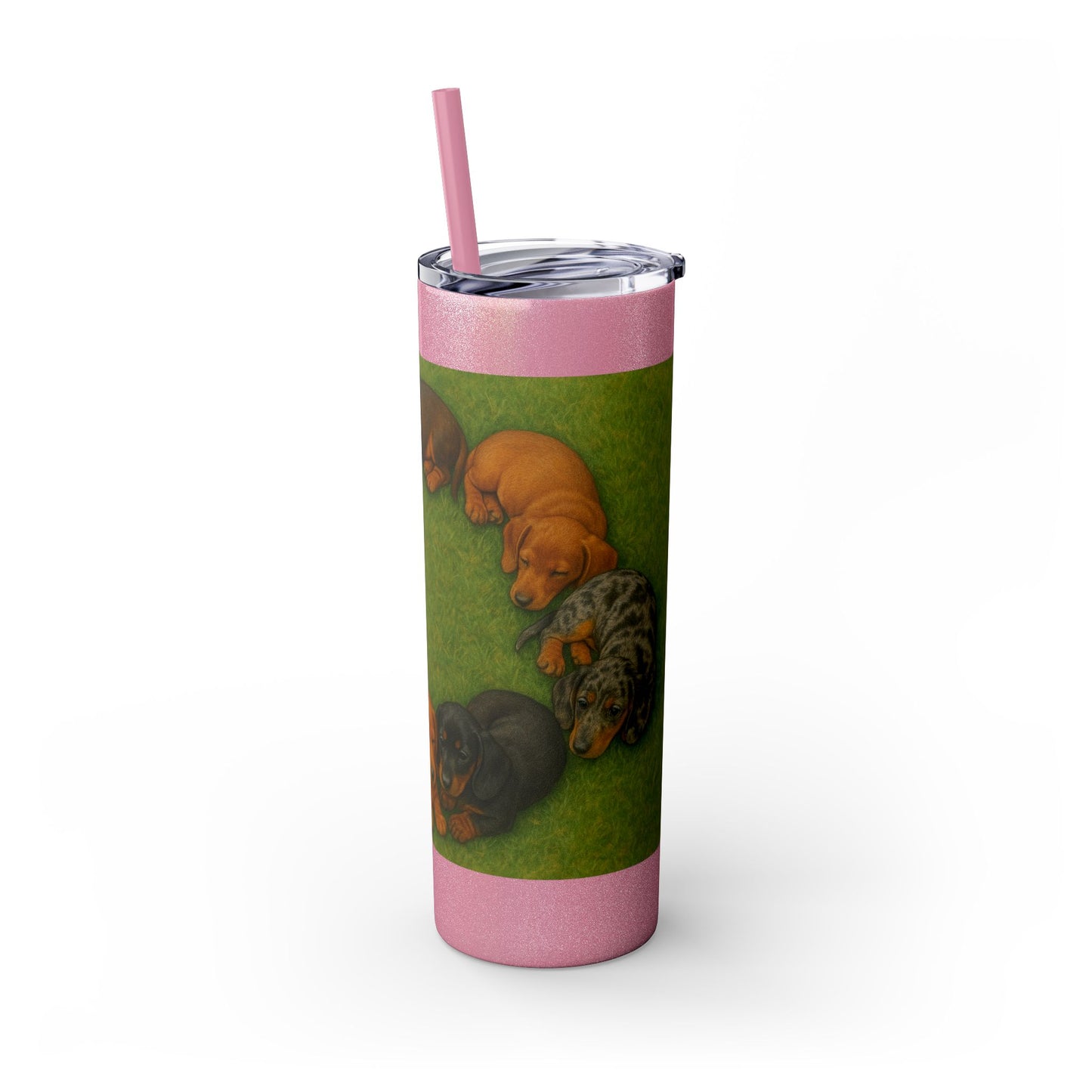 Gobelet isotherme avec paille, motif chiots teckels, 590 ml