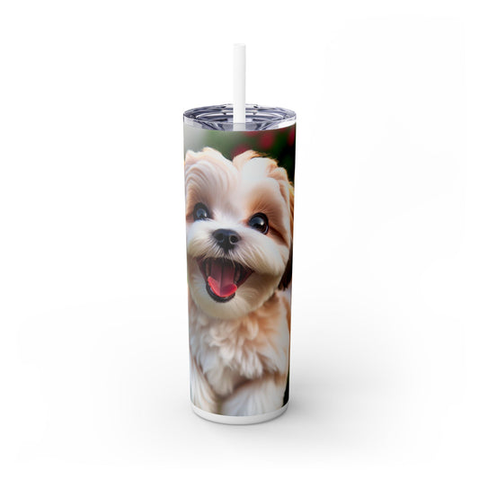 Shih-poo Skinny Tumbler with Straw, 20oz