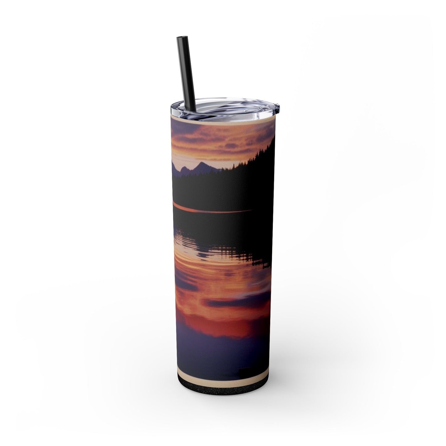 Mountain Lake Sunrise Skinny Tumbler with Straw, 20oz