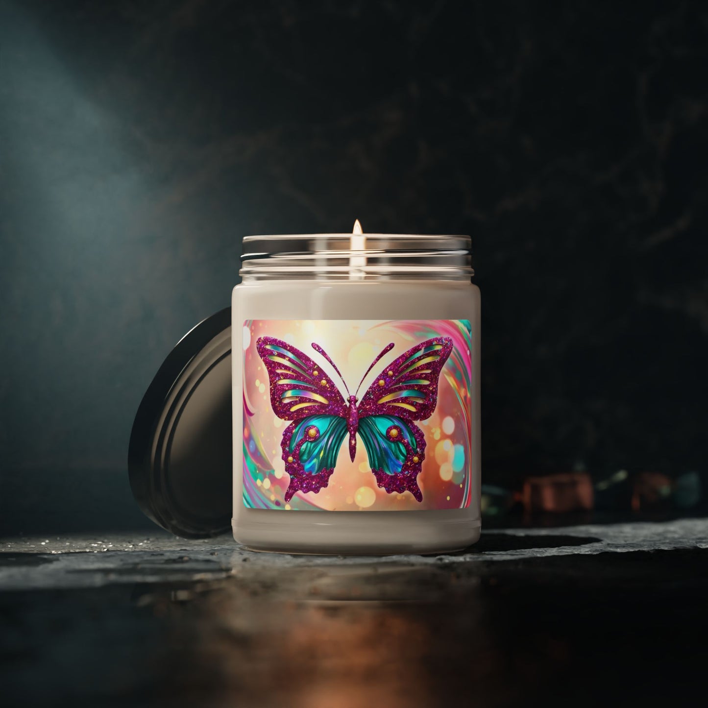 Glittery Psychedelic Butterfly- Scented Soy Candle, 9oz