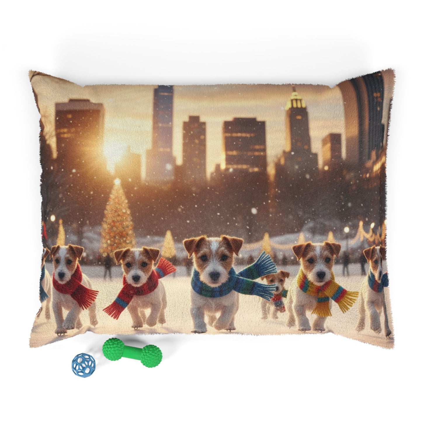 Holiday Puppy Cityscape Pet Bed