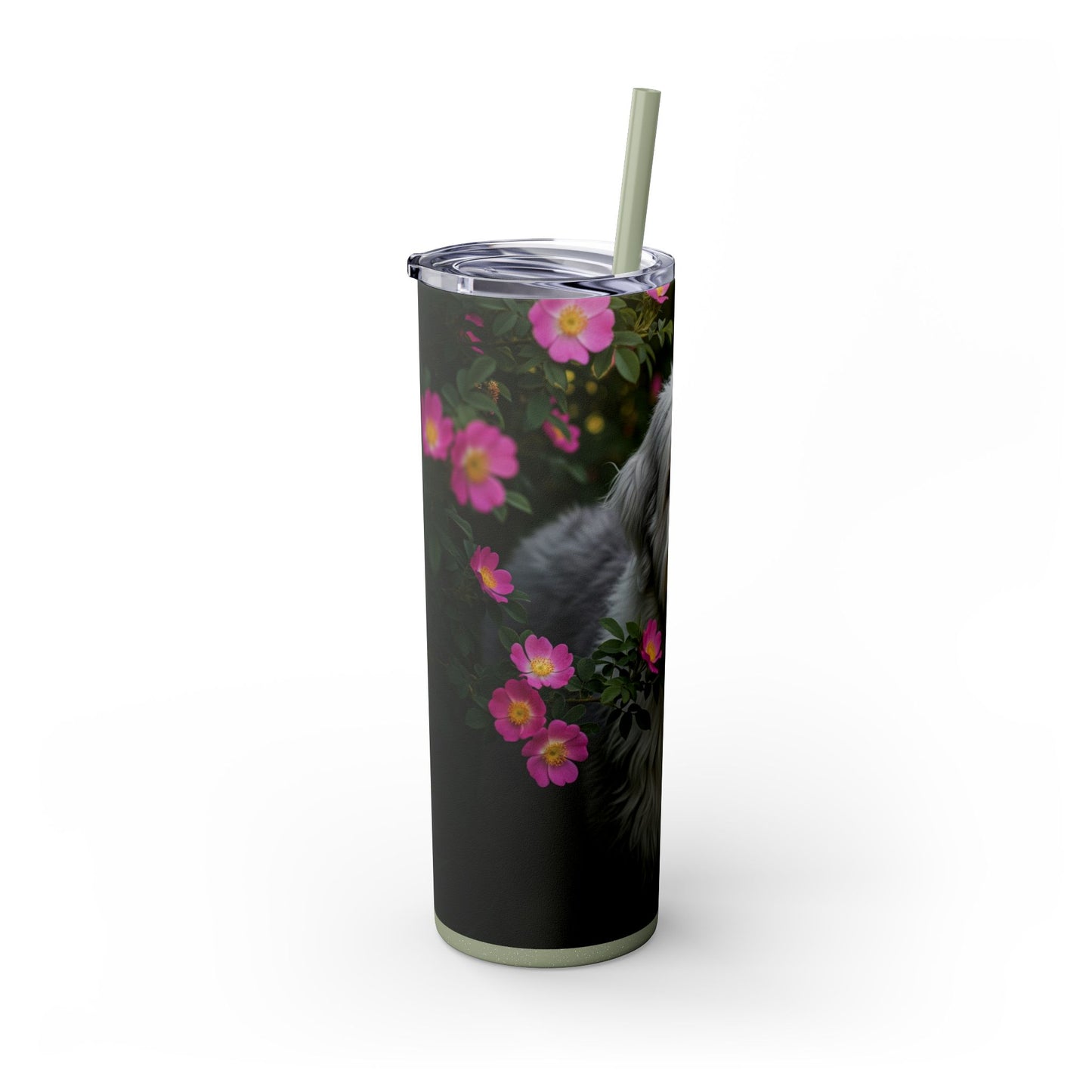 Old English Sheepdog Skinny Tumbler with Straw, 20oz