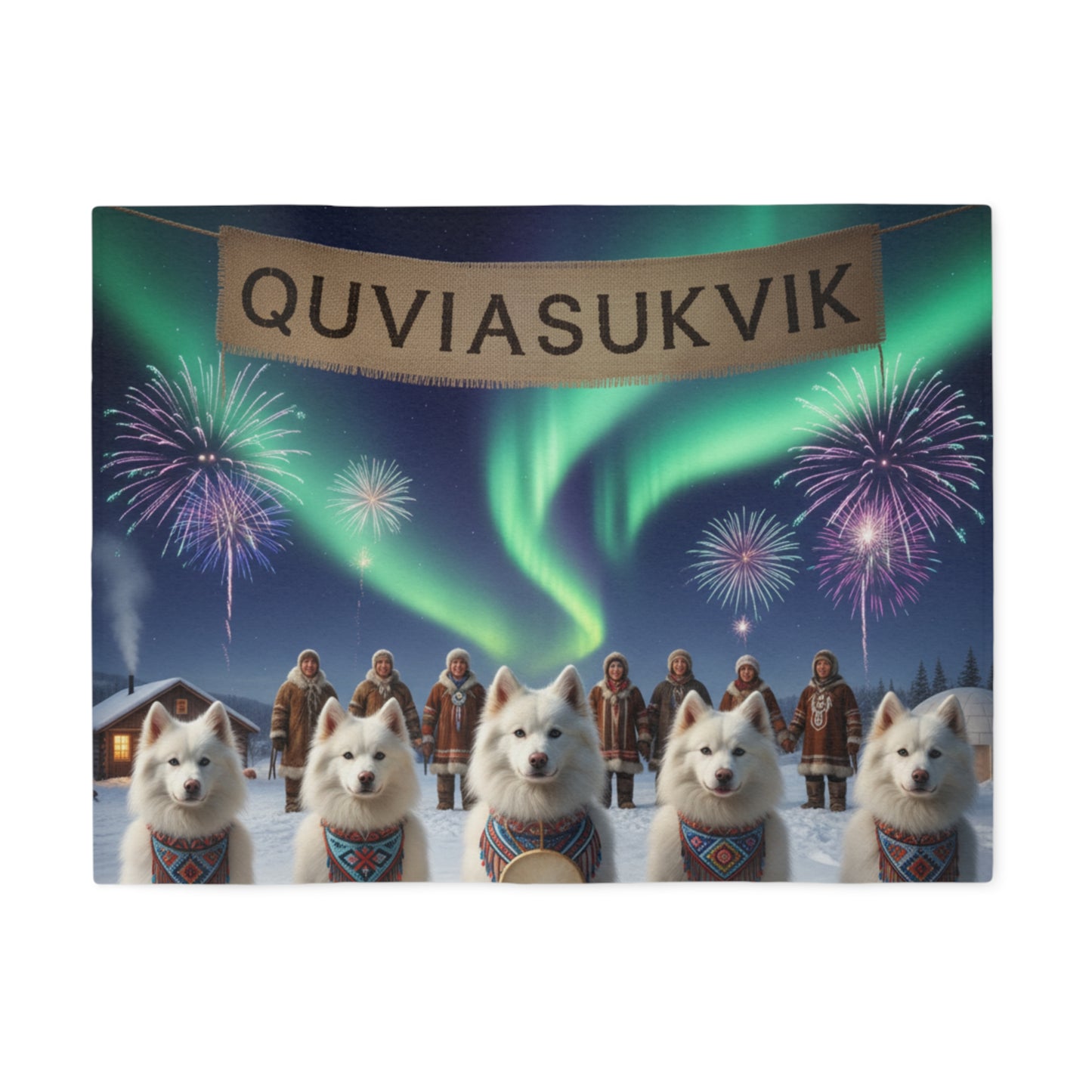 Northern Lights American Eskimo Dogs Blanket